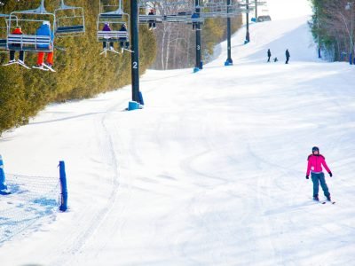 Skiers enjoying the slopes at Dagmar Ski Resort in Durham Region